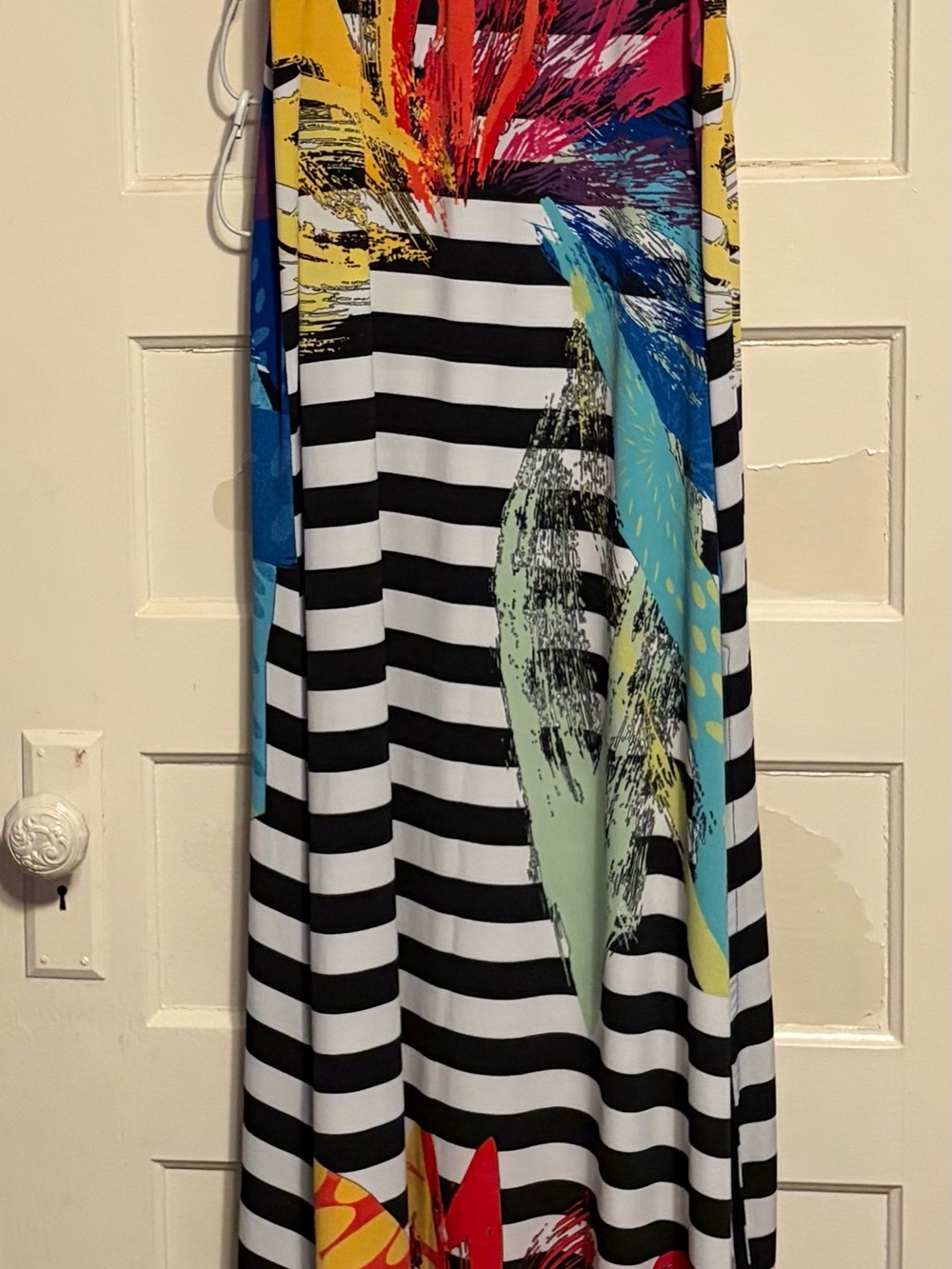 Striped Maxi Skirt with Multicolor Floral Print - Black & White